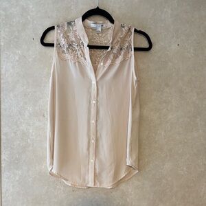 Forever 21 Beige Sleeveless Lace Blouse